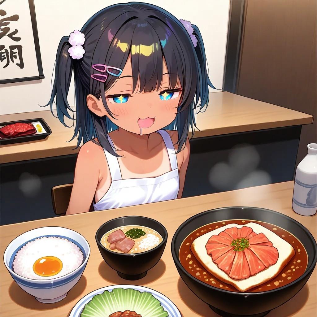謎の定食を食べるこなつちゃん