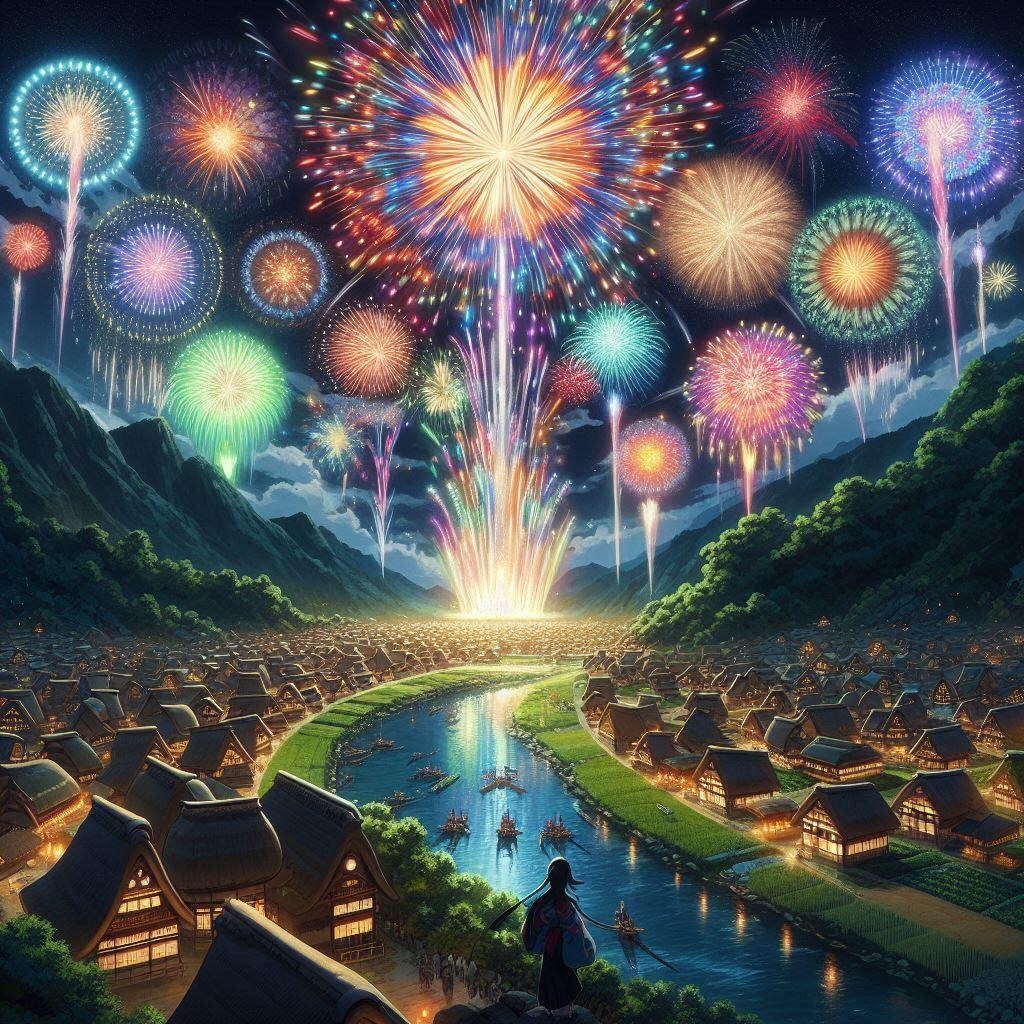 村の花火大会。