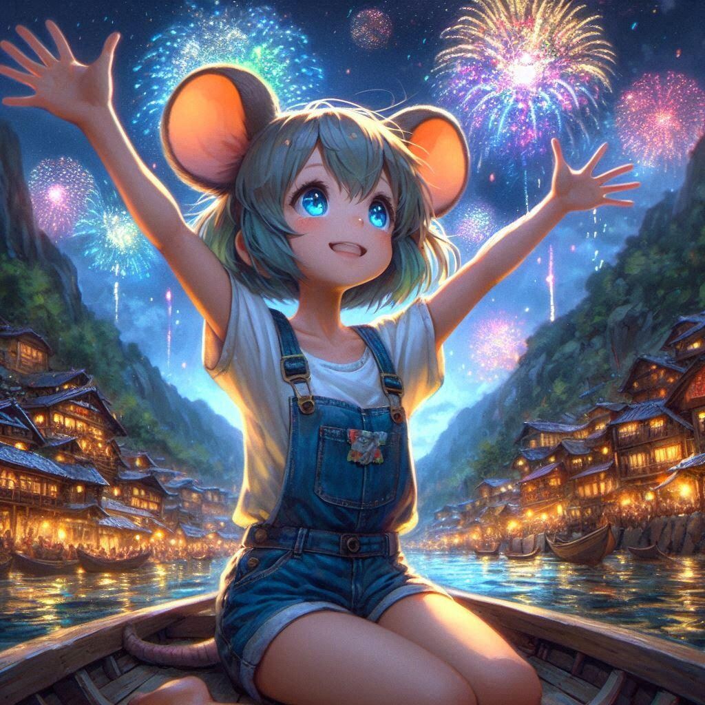 村の花火大会。