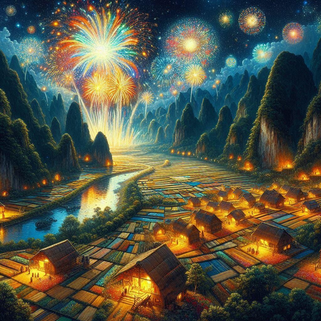 村の花火大会。