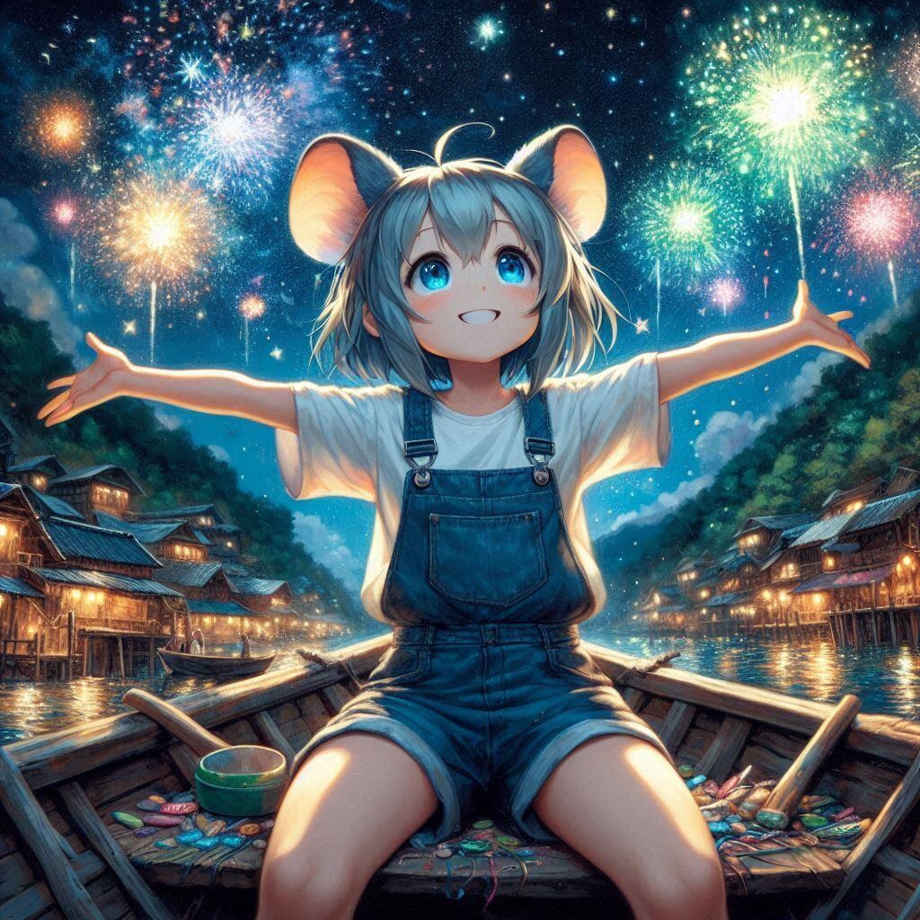 村の花火大会。