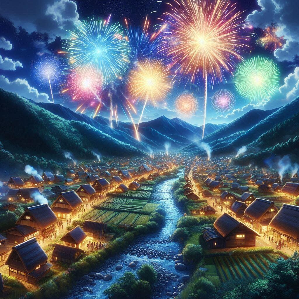 村の花火大会。