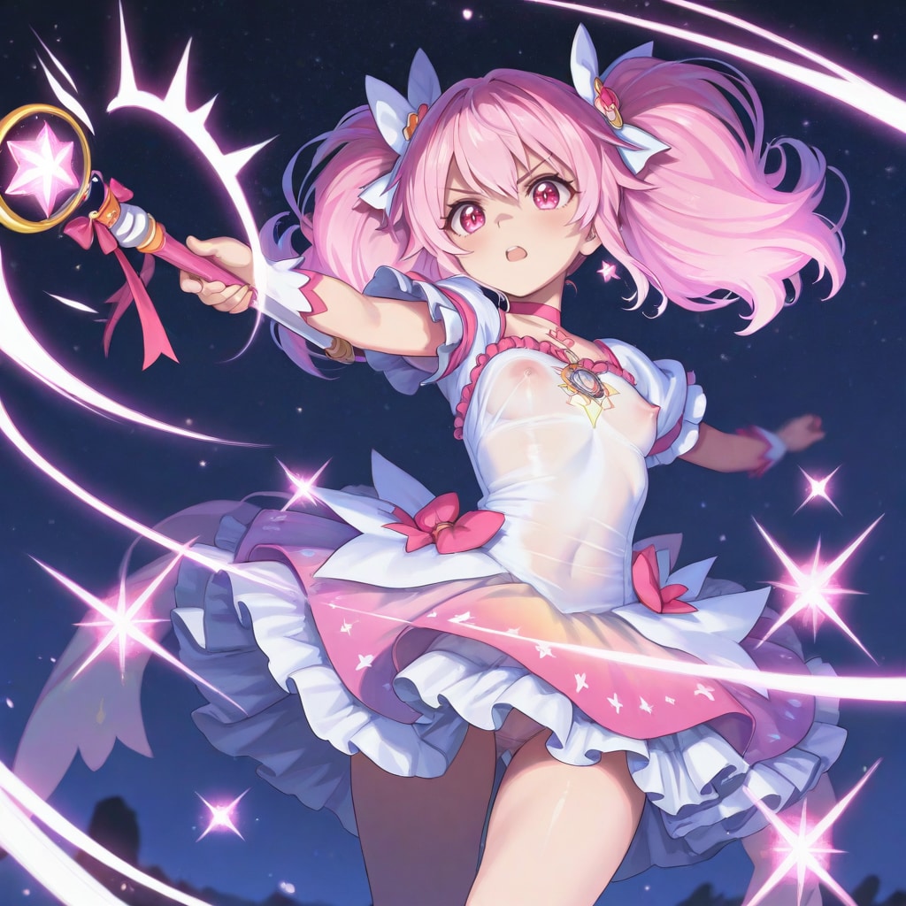 星空を舞うピンクの魔法少女