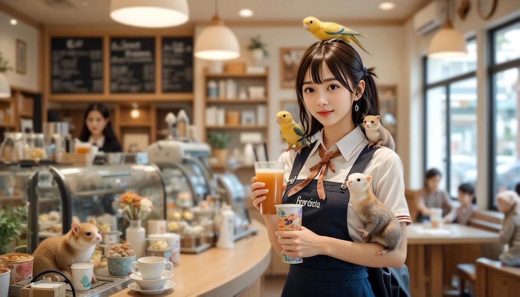 動物カフェでアルバイトをする君