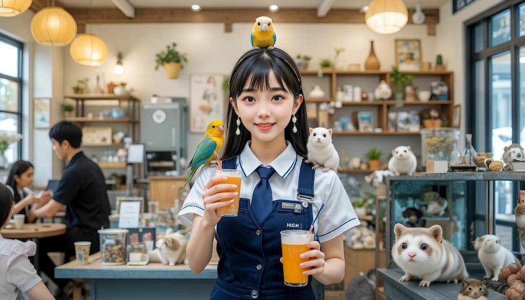 動物カフェでアルバイトをする君