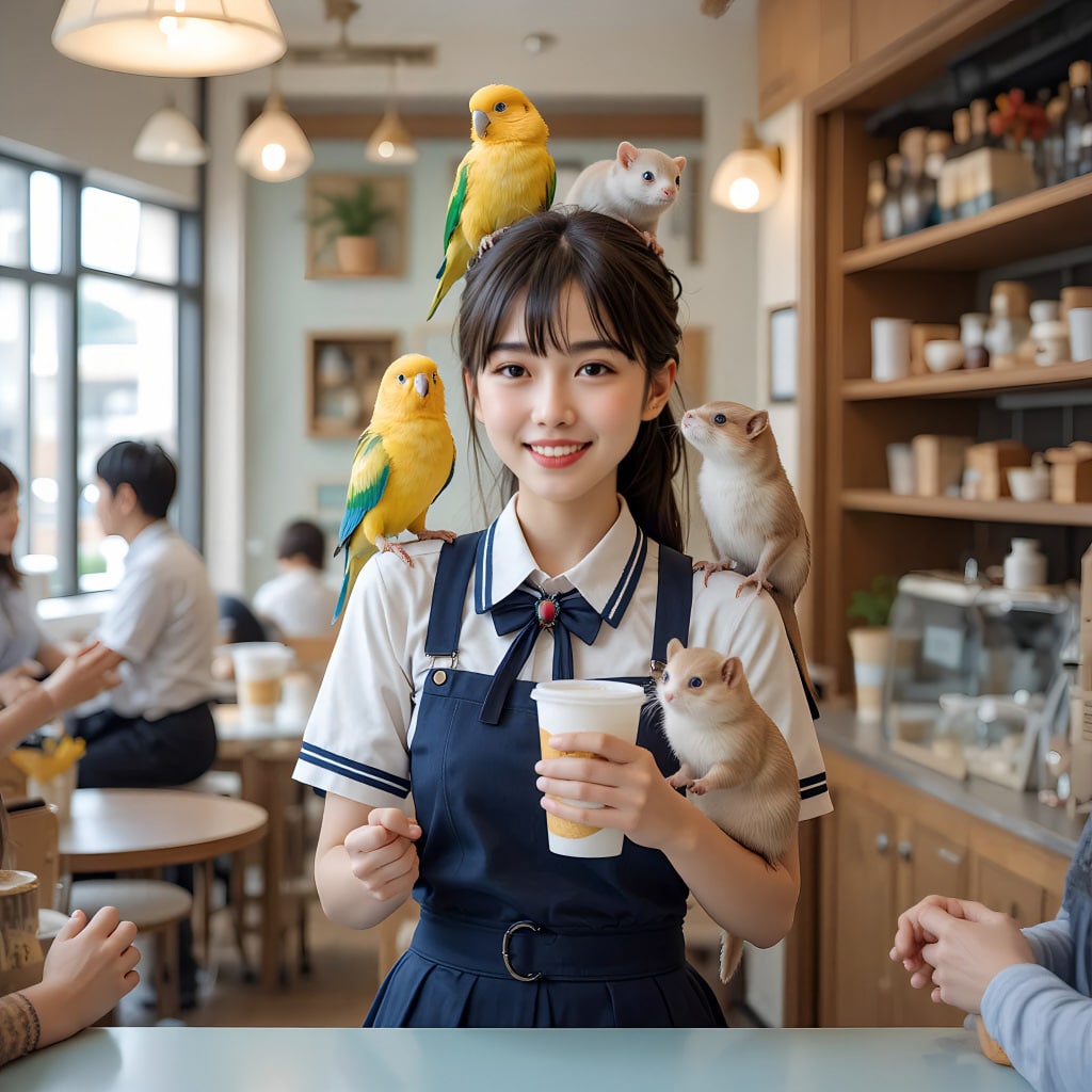 動物カフェでアルバイトをする君