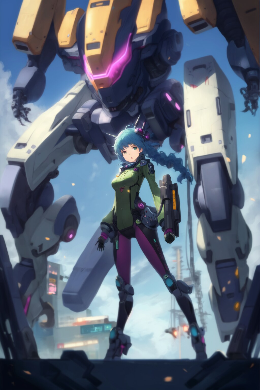 ロボットと女性パイロット
