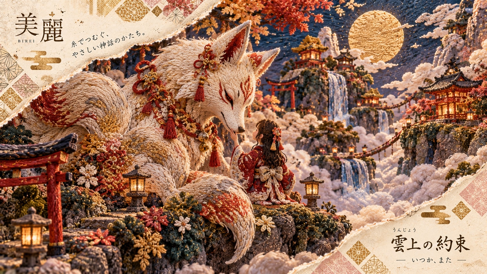 Promise Above the Clouds and the White Divine Beast  Set against a breathtaking shrine floating abov | の人気AIイラスト・グラビア