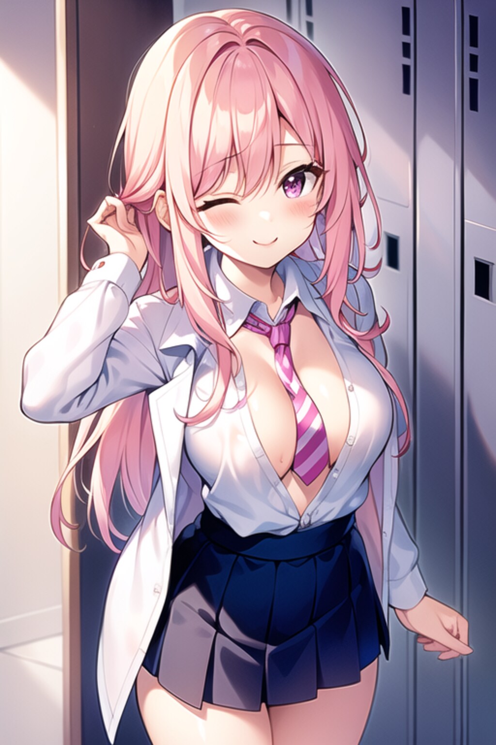 ネクタイ姿のピンクちゃん