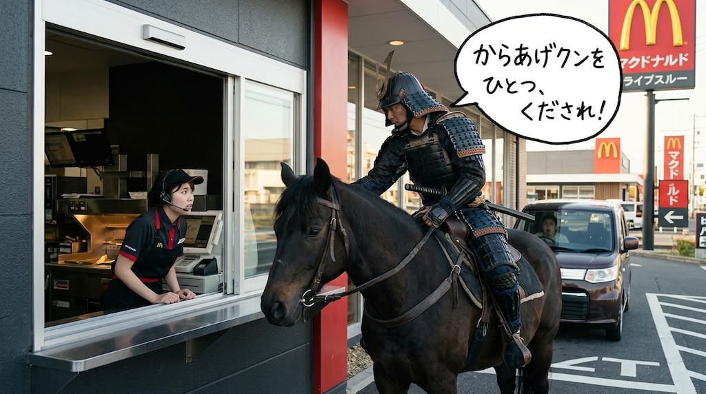 馬でドライブスルー