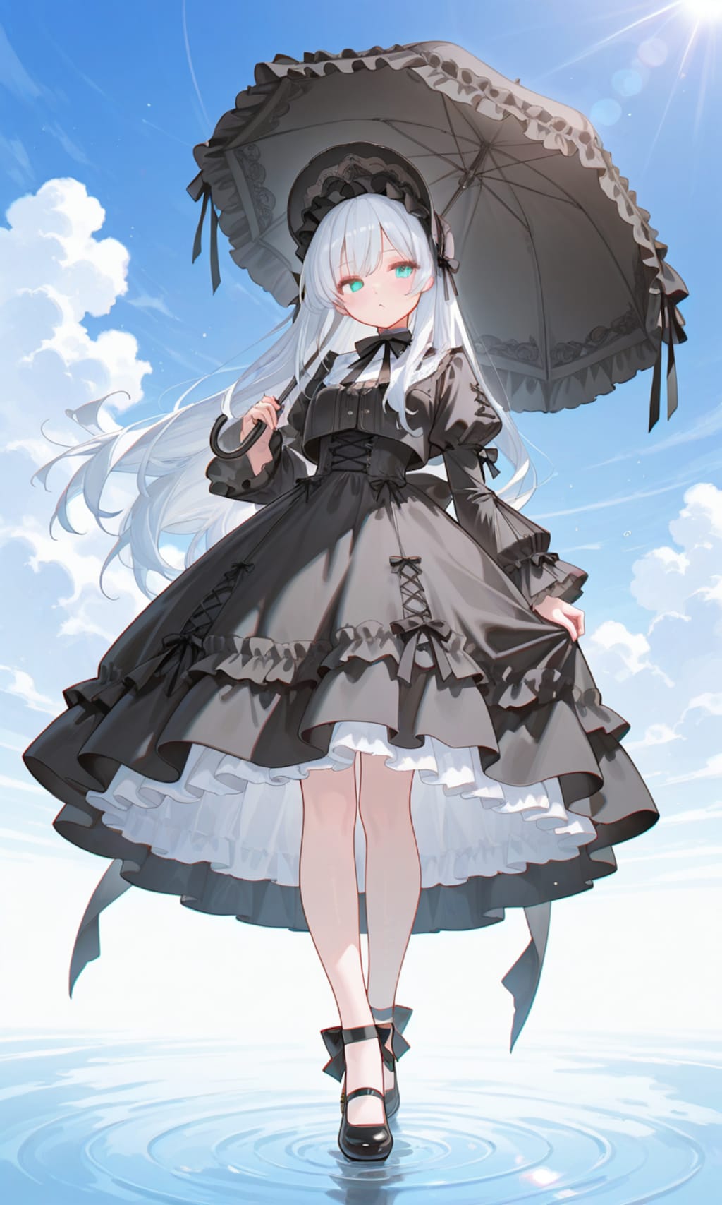 水面に降り立つ