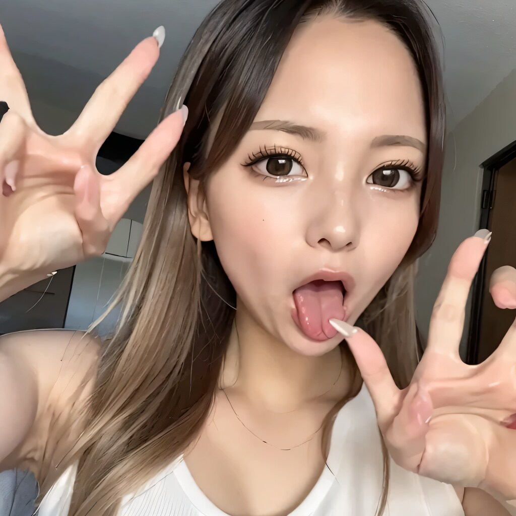 黒髪ロングの舌出し美女５８