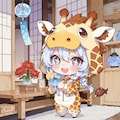 謎のガラスアートとキリン着ぐるみちび子ちゃん 2枚目