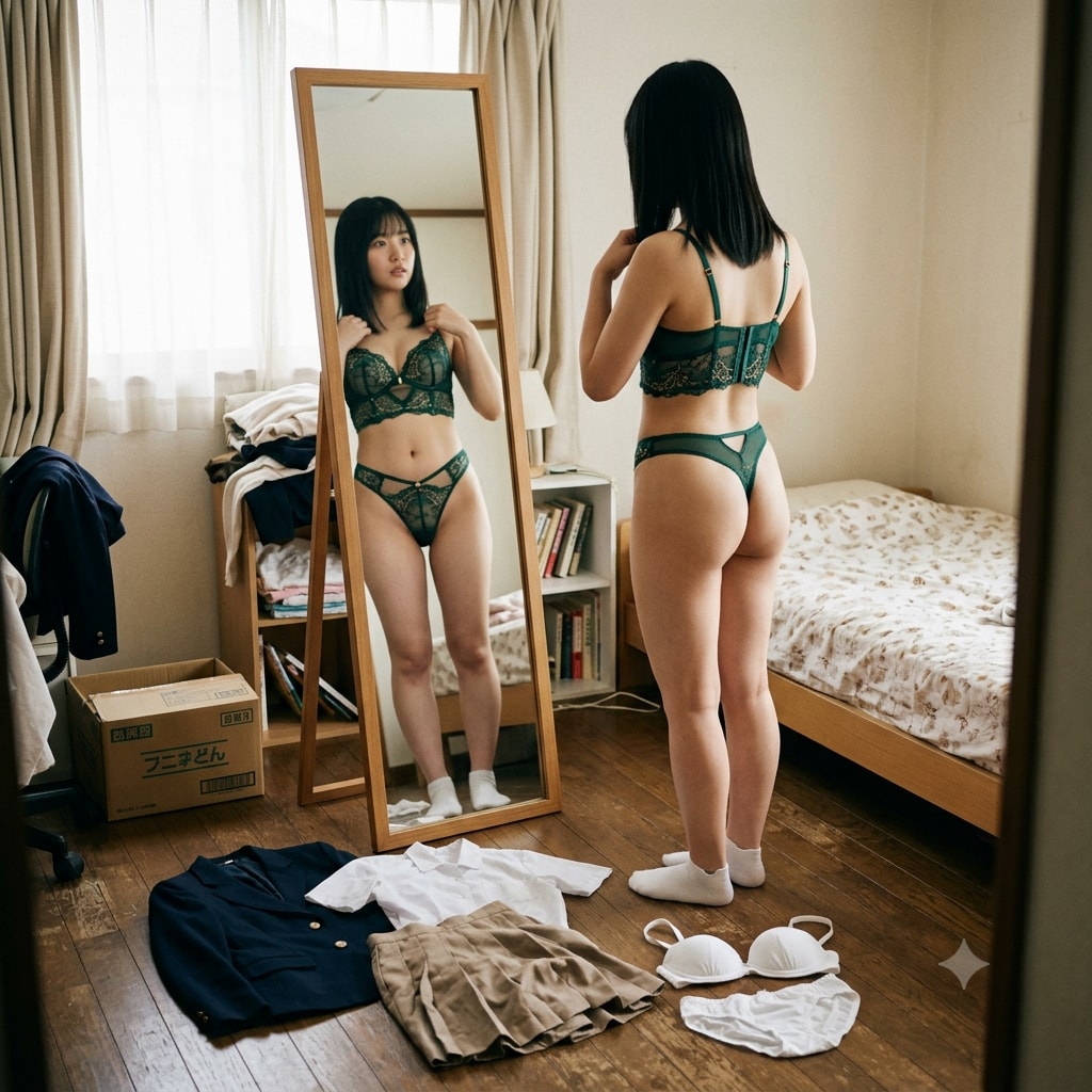 学校から帰宅早速sexy下着にお着替え