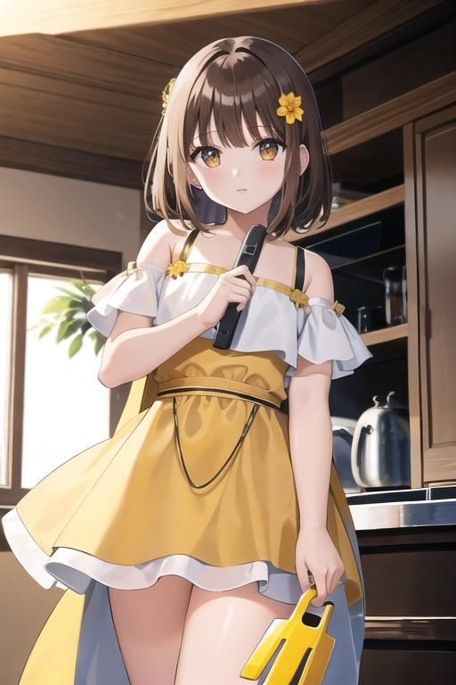 黄色と白のワンピース