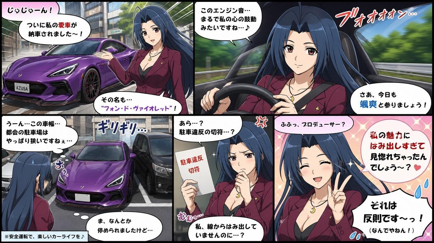 あずさと紫のスポーツカー。
