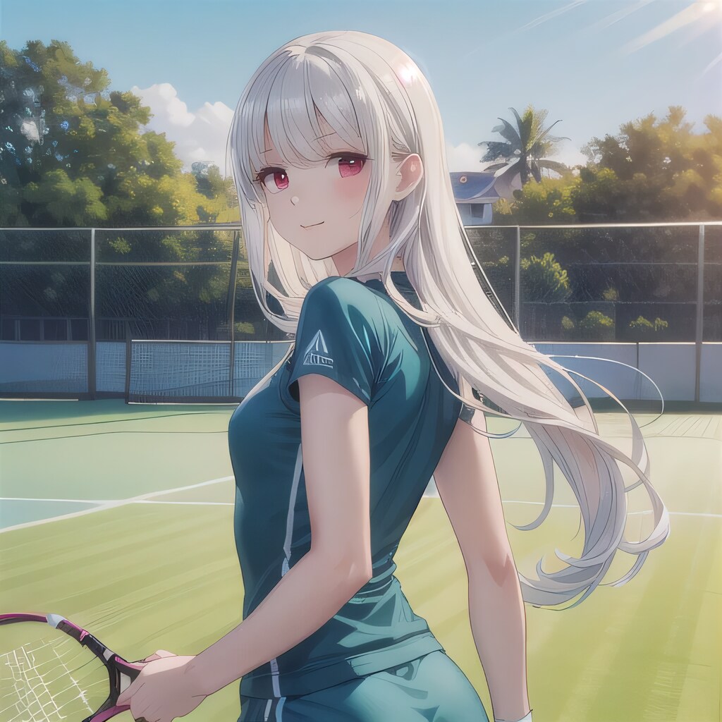 白髪ロングでテニスウェアの少女３