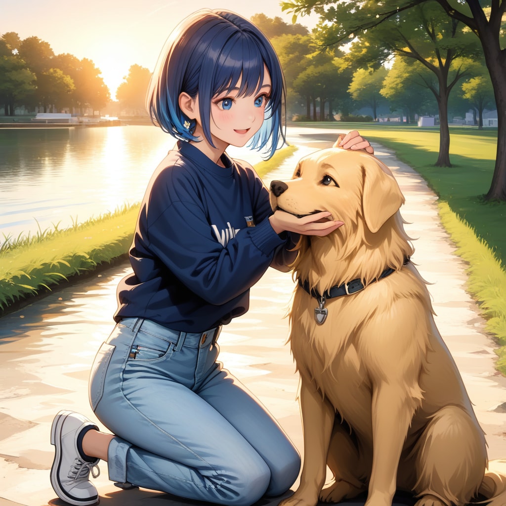 大型犬と放課後のモデル撮影 | の人気AIイラスト・グラビア