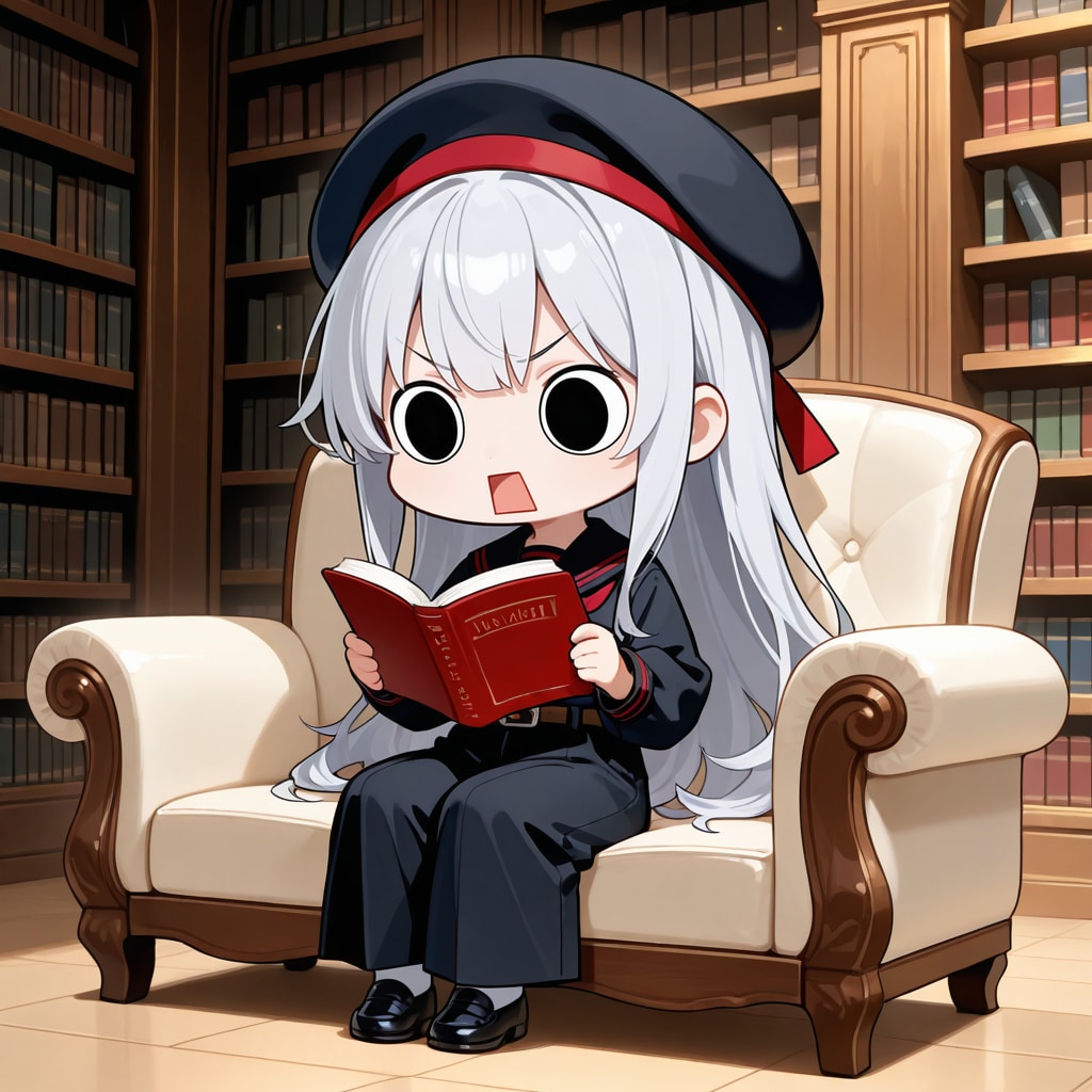 図書館で本を読むえらいこっちゃ嬢