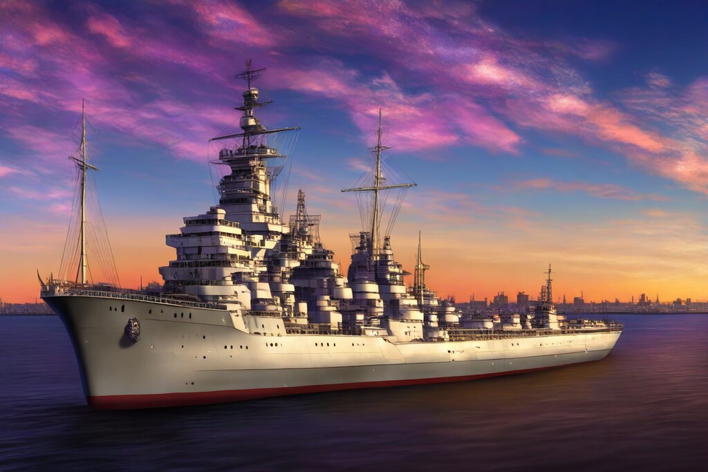 軍艦と夕暮れ