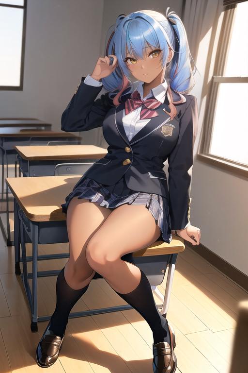 青髪ツインテール＆ポニーテールJK（女子高生）