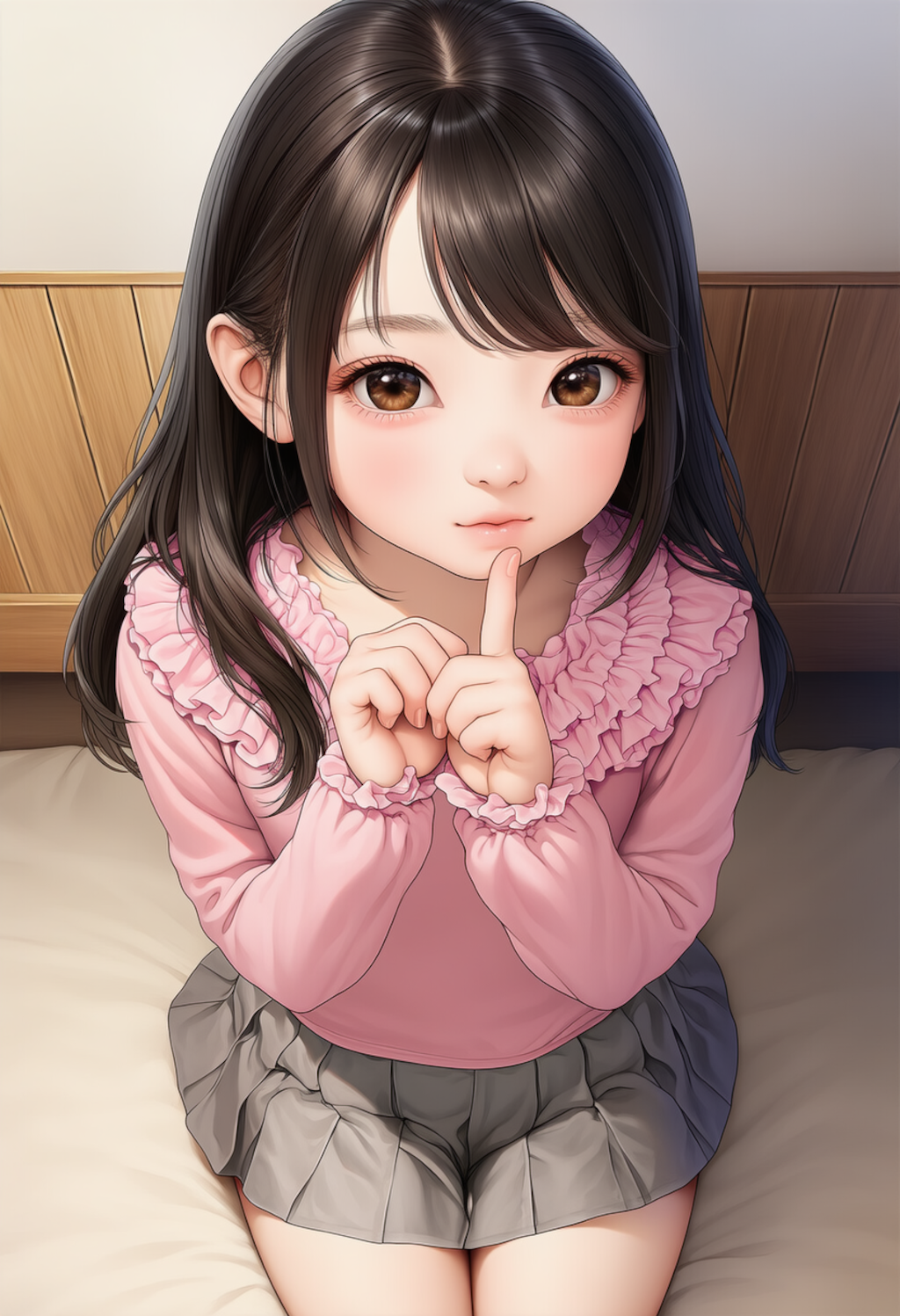 ピンクのシャツの女の子人差し指