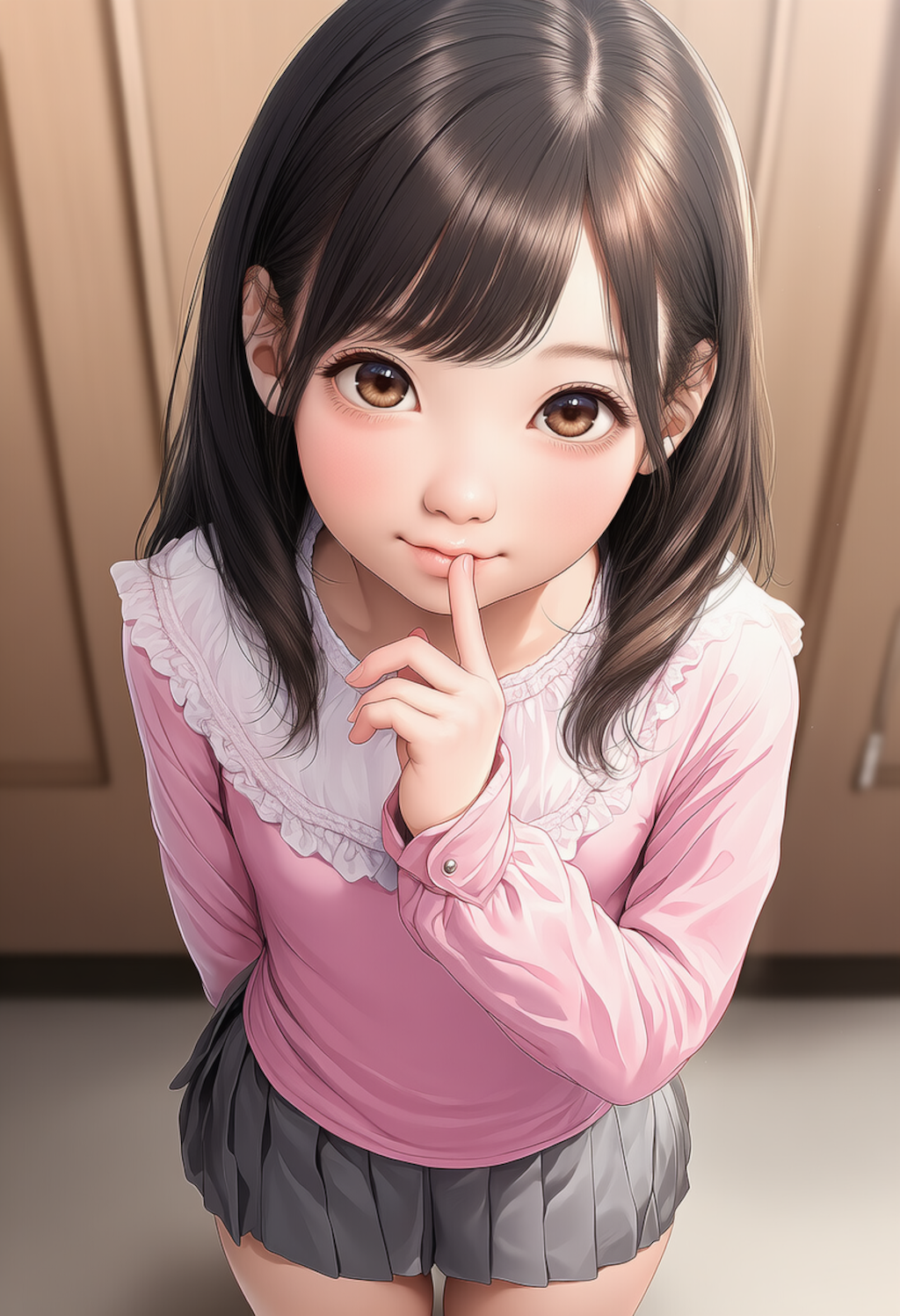 ピンクのシャツの女の子人差し指