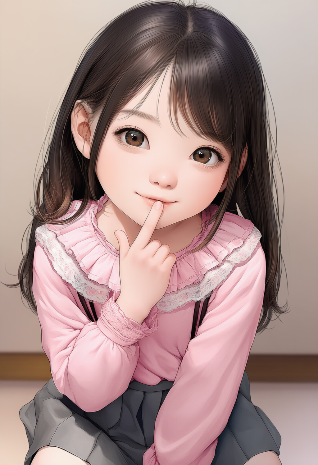 ピンクのシャツの女の子人差し指