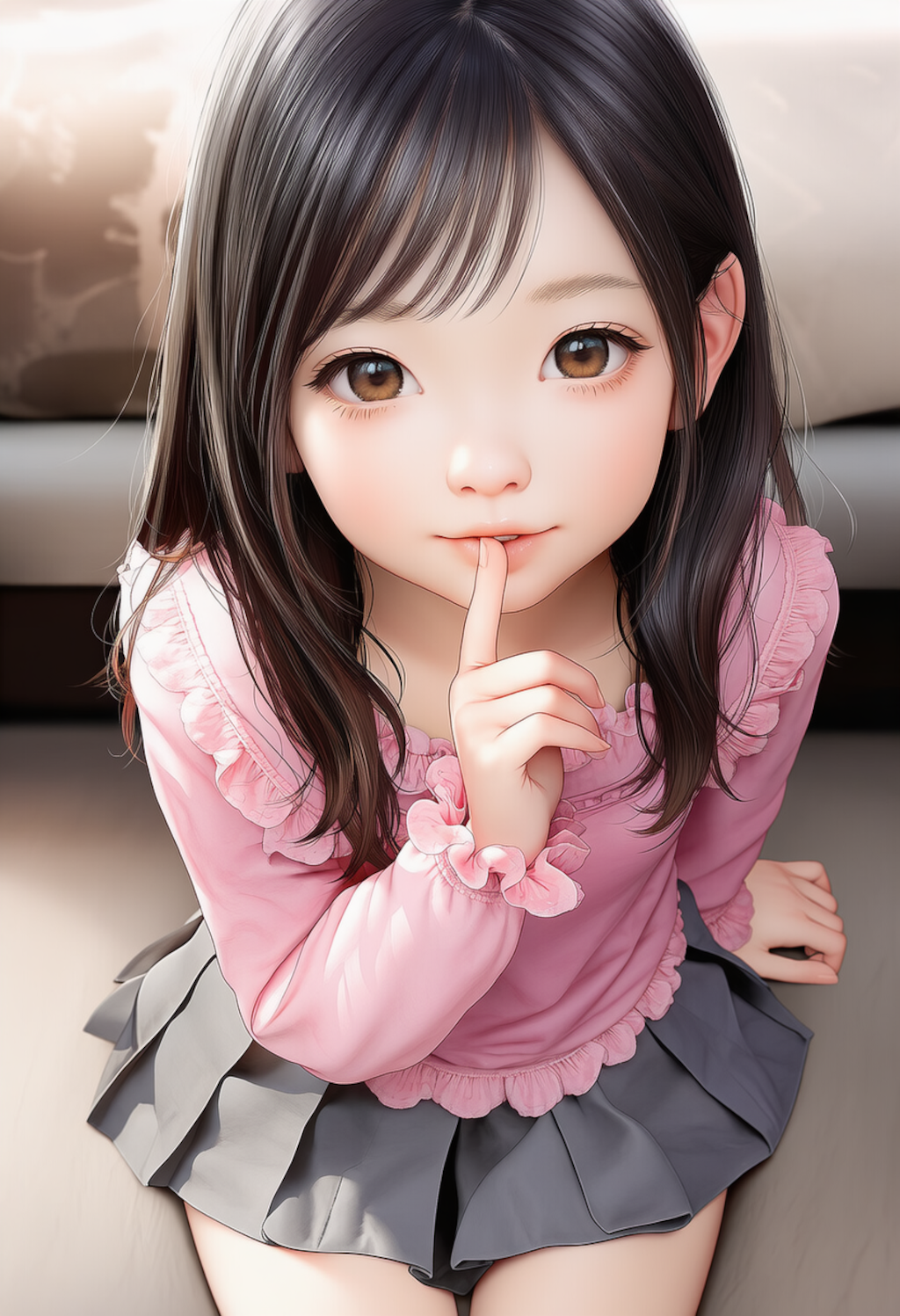 ピンクのシャツの女の子人差し指
