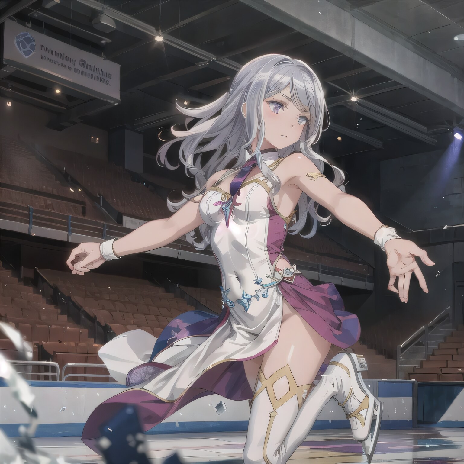 銀髪ロングでアイススケートの少女６ | の人気AIイラスト・グラビア