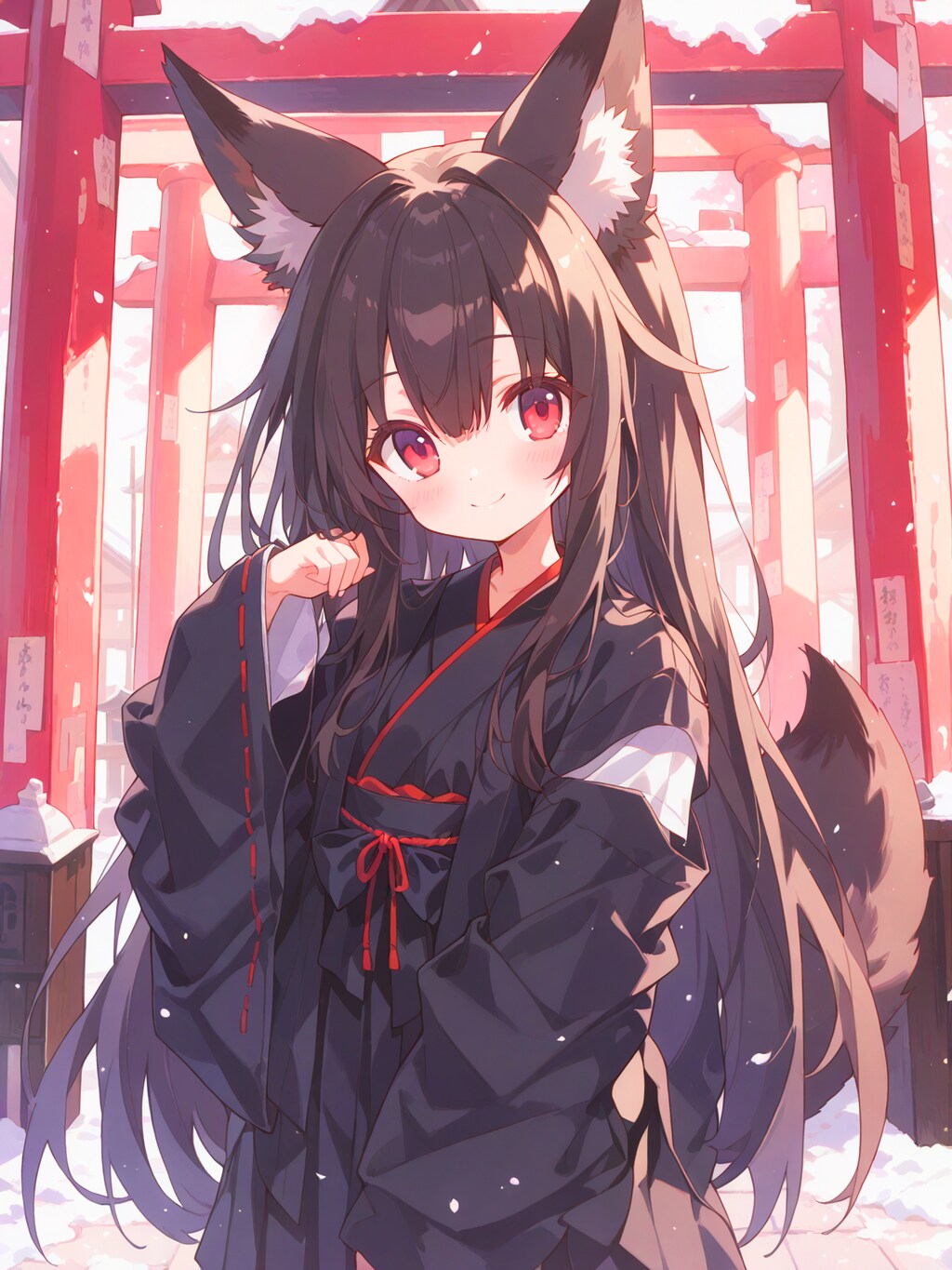 神社の黒巫女狐