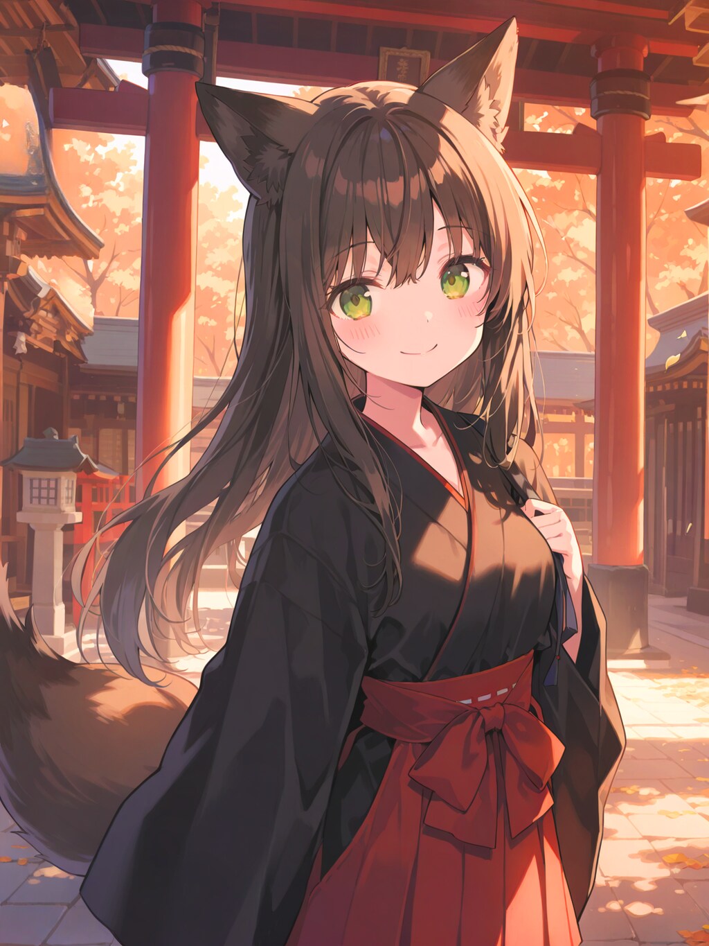 神社の黒巫女狐