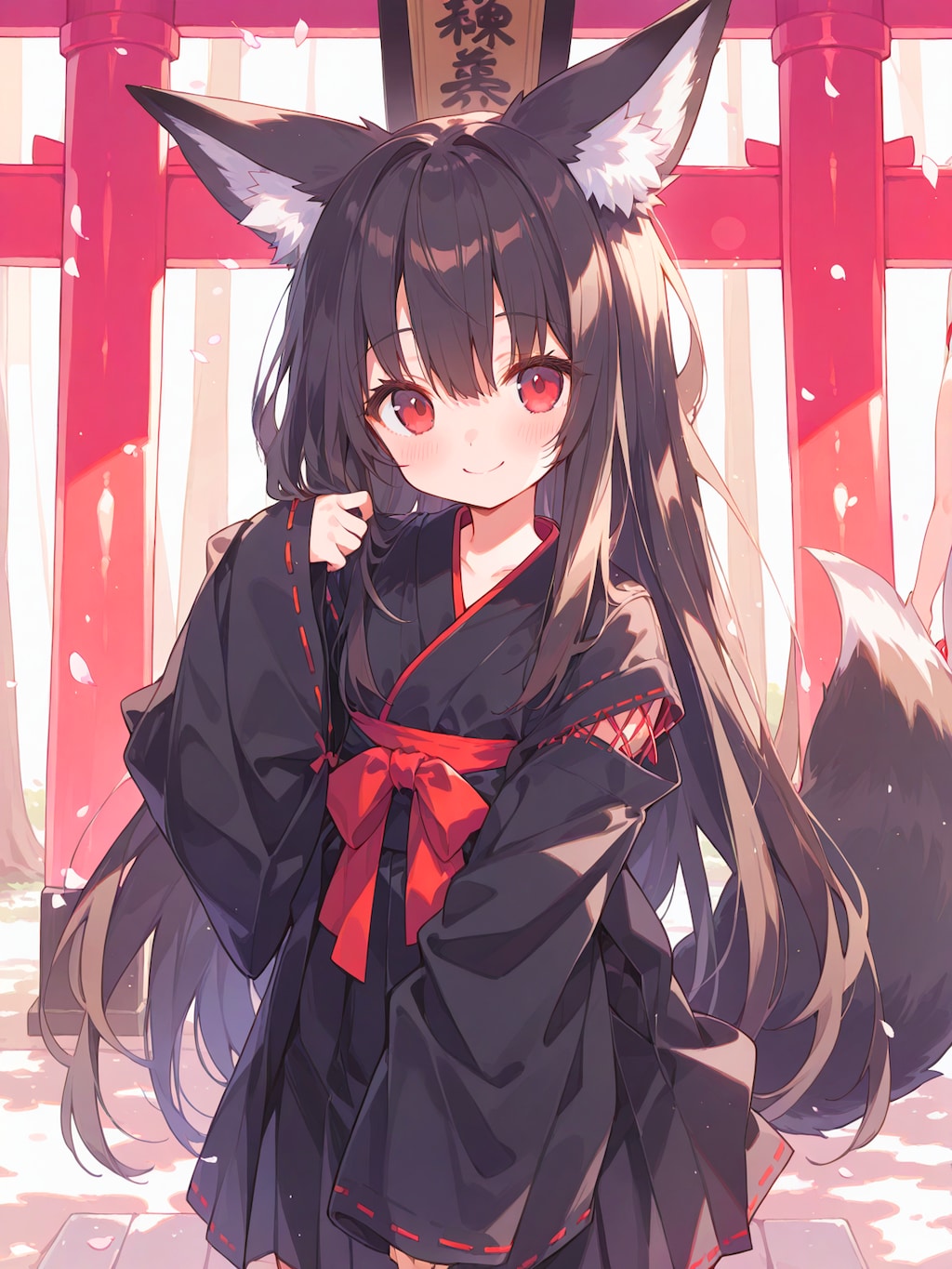 神社の黒巫女狐