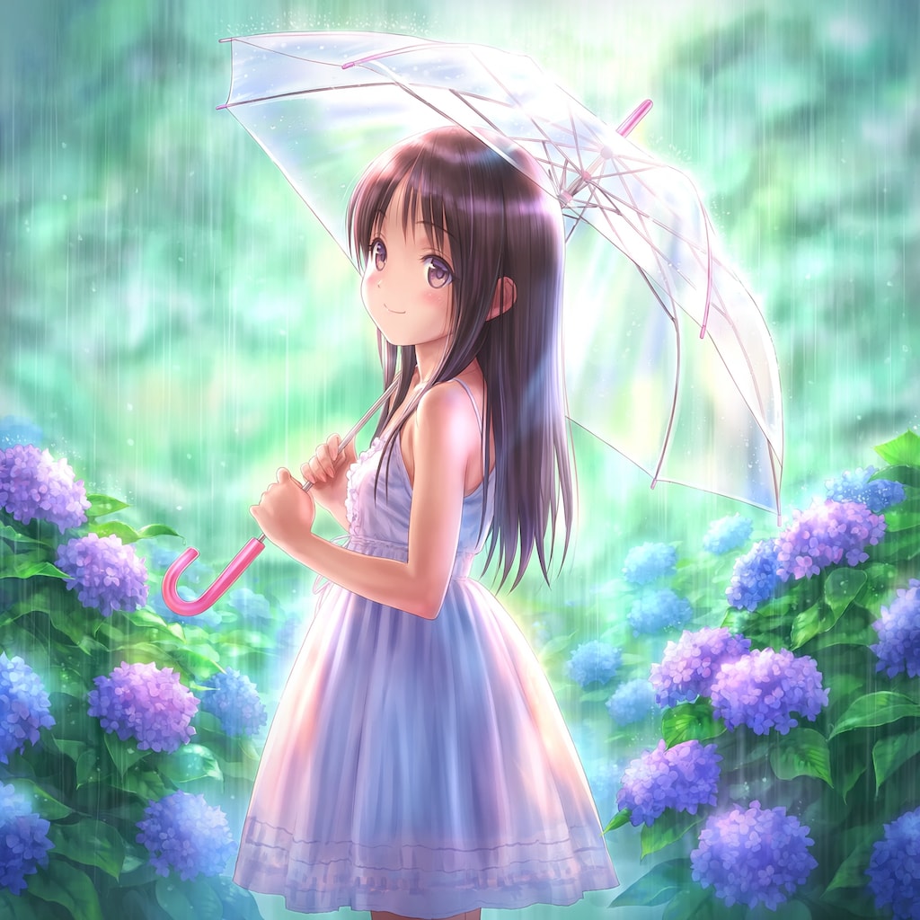 紫陽花と少女