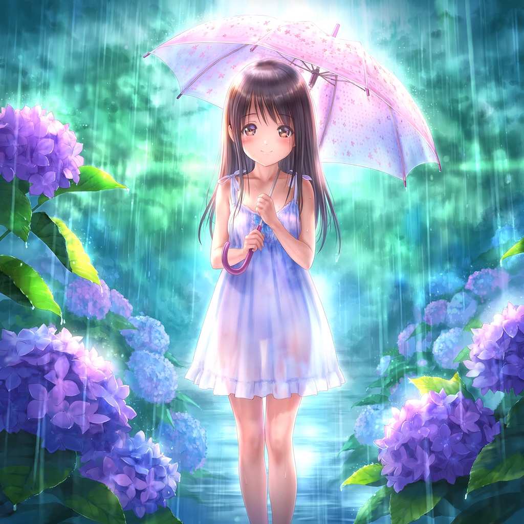 紫陽花と少女