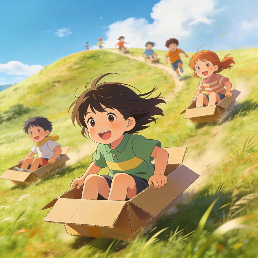 段ボールで滑り降り