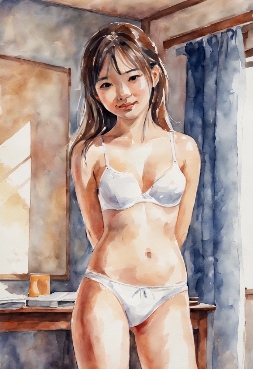 下着姿で絵のモデル