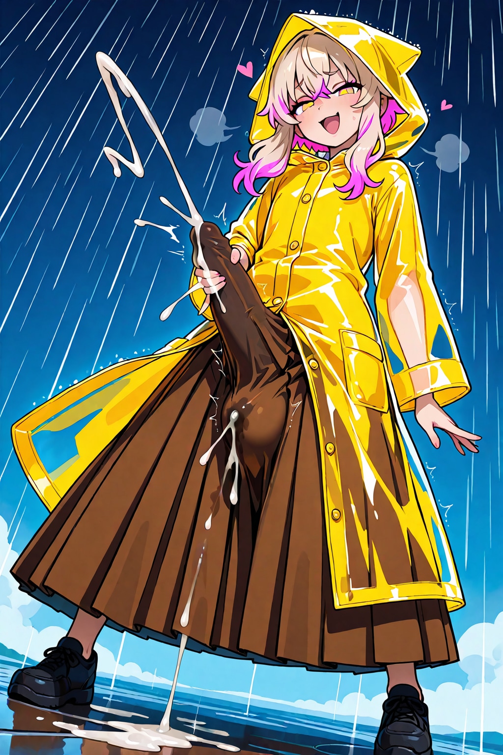 Masturbating in a raincoat