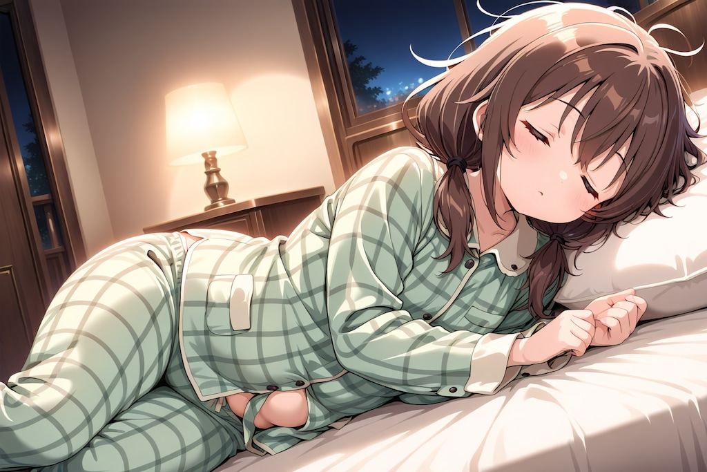 寝る時もツインテールのままスタイル