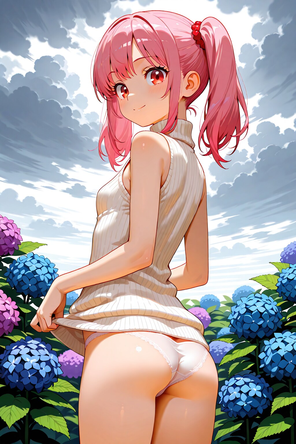 紫陽花と美少女とおしり
