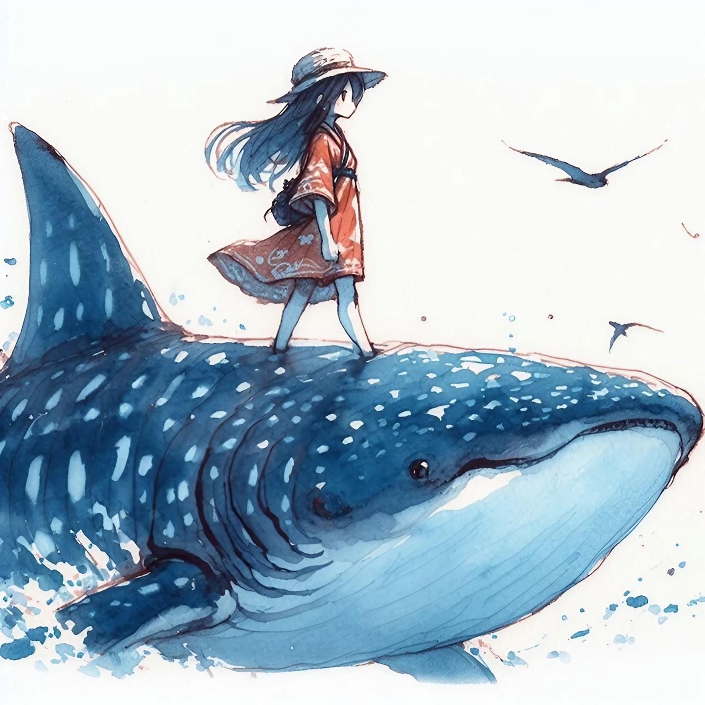 ジンベイザメを子分に従えた女の子🦈