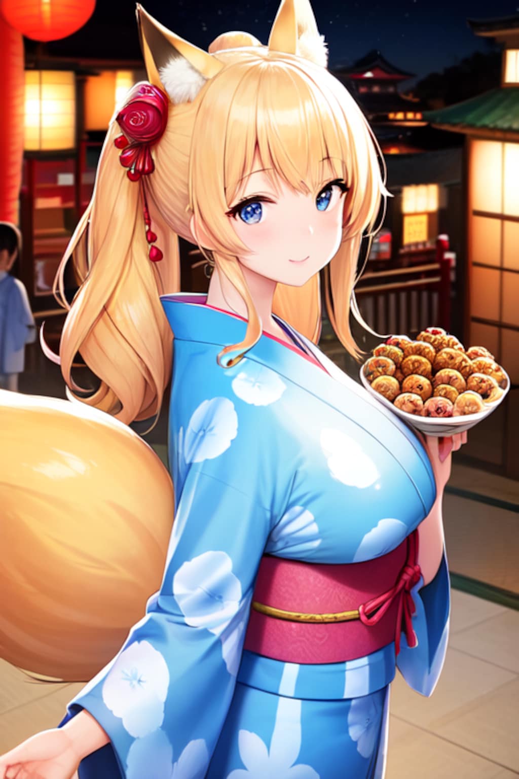 お稲荷ちゃんと縁日とたこ焼き