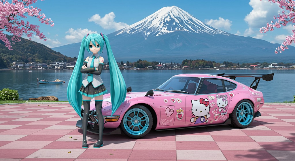 初音ミクとハローキティ2000GT