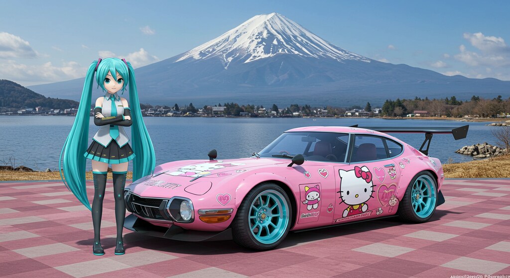 初音ミクとハローキティ2000GT