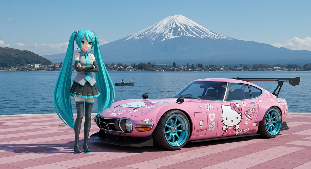 初音ミクとハローキティ2000GT