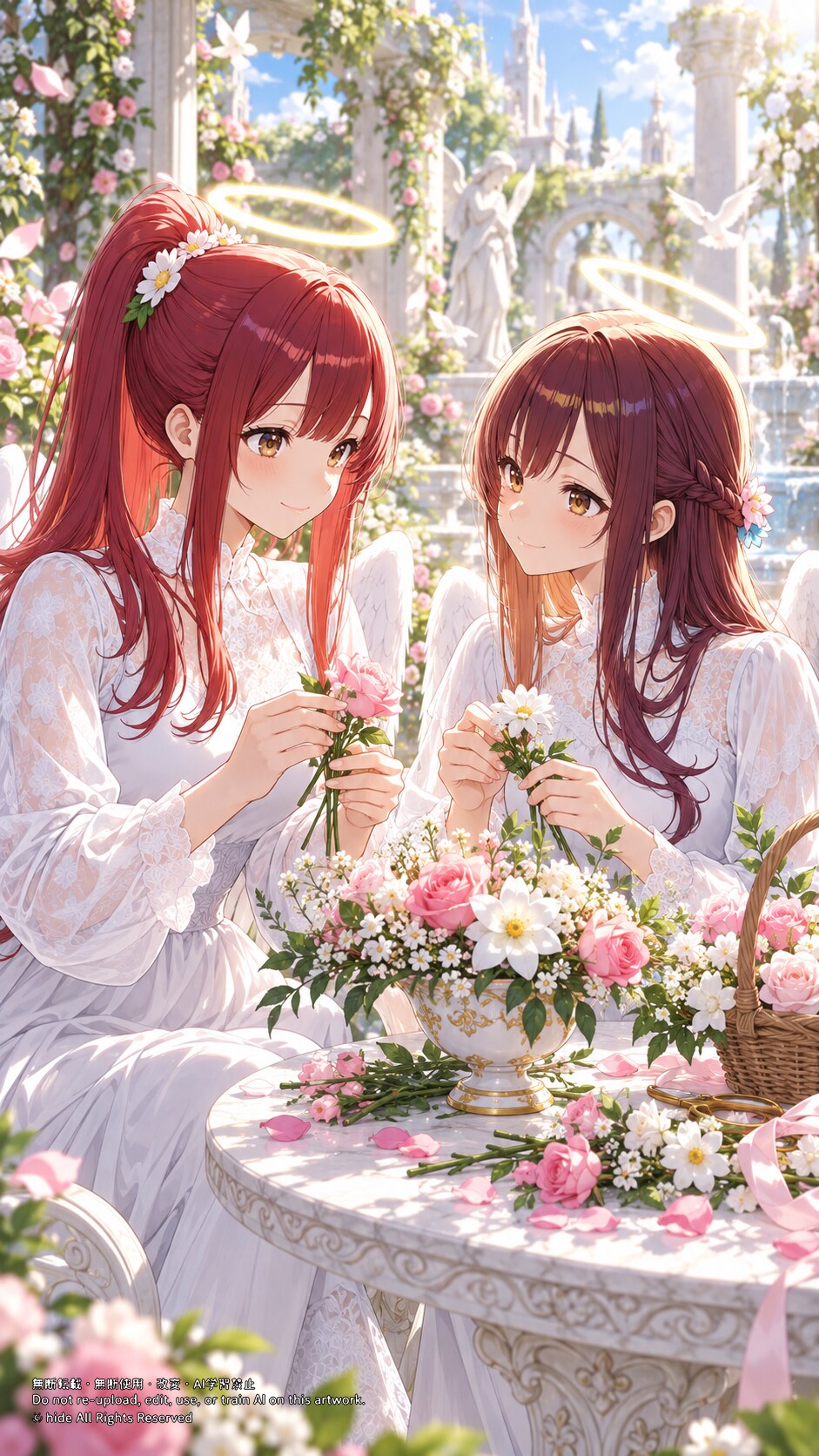 🔴 ミカエルさんと🟤ガブリエルさん、花の庭で | の人気AIイラスト・グラビア