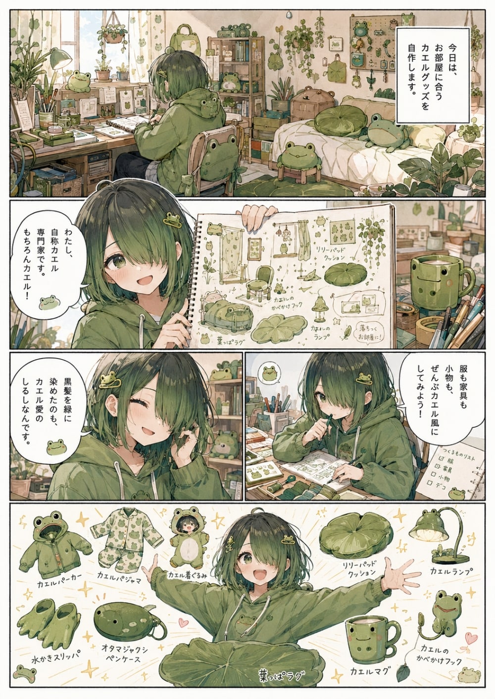 メカクレ娘のカエルグッズ自作生活漫画