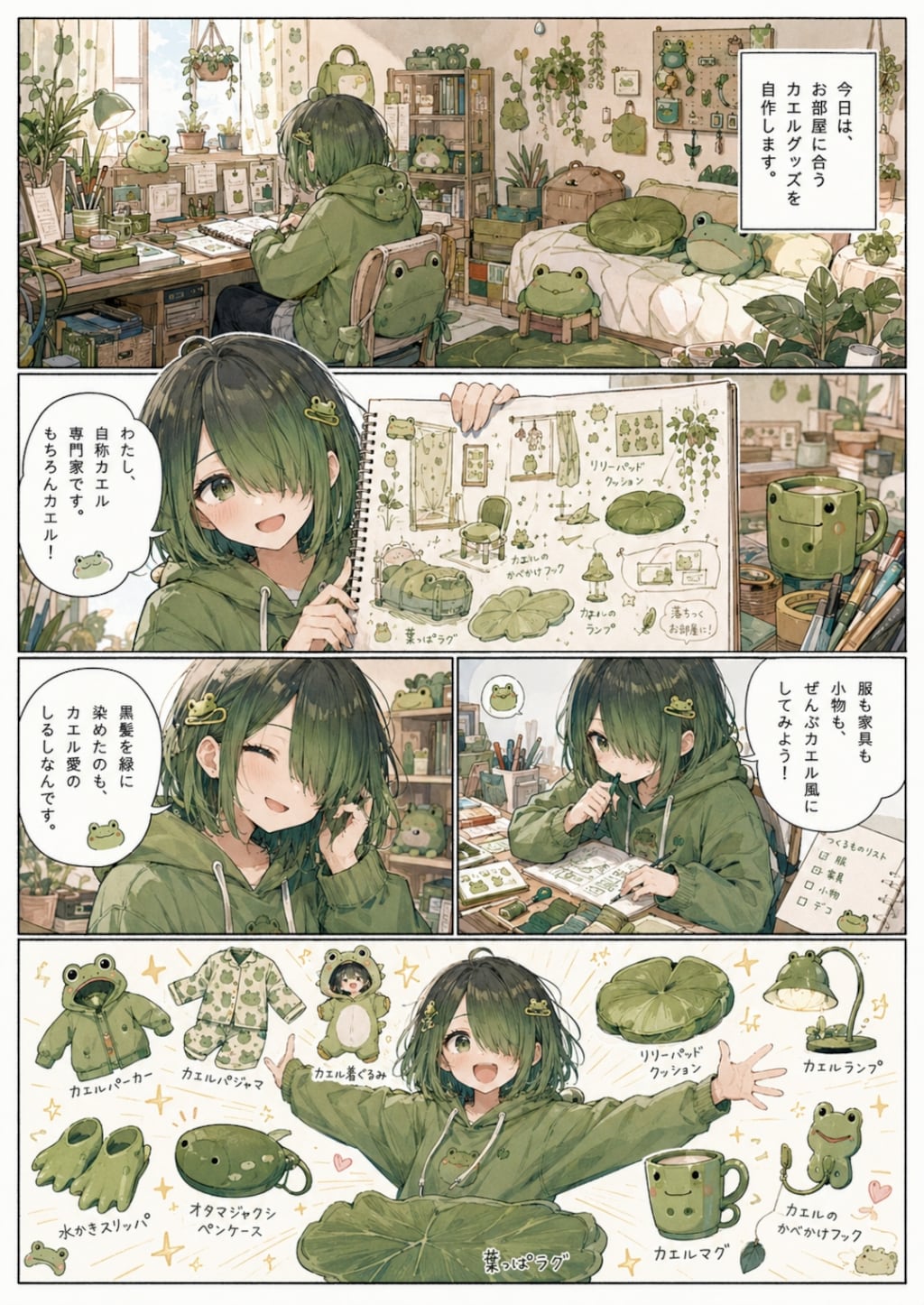 メカクレ娘のカエルグッズ自作生活漫画