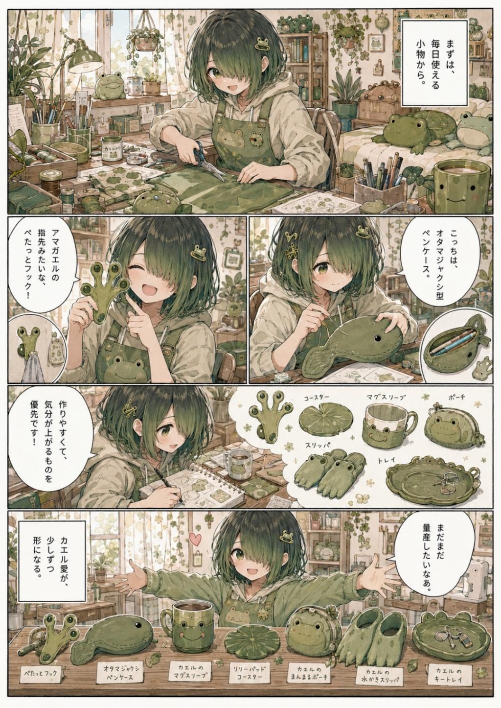 メカクレ娘のカエルグッズ自作生活漫画