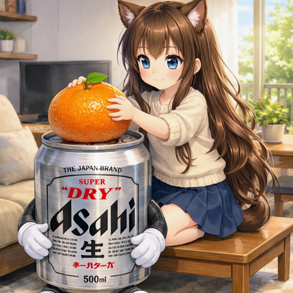 アルミ缶の上にあるミカン